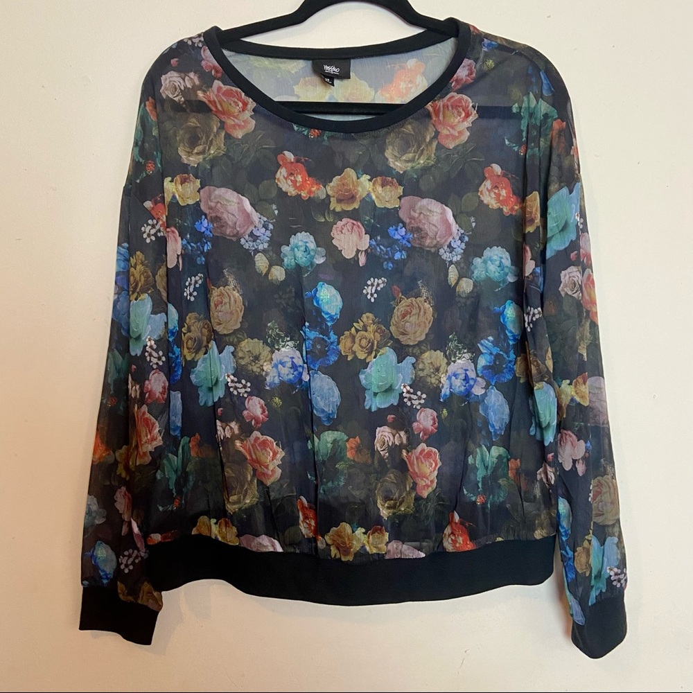 Y2K 90s Sheer Floral Long Sleeve Top Large